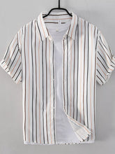 Men's striped button-up shirt available in a plus-size range.