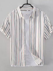 Men's striped button-up shirt available in a plus-size range.