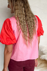 Blusa babydoll de manga corta con muescas bordadas