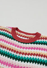 Suéter de manga corta con cuello redondo en contraste