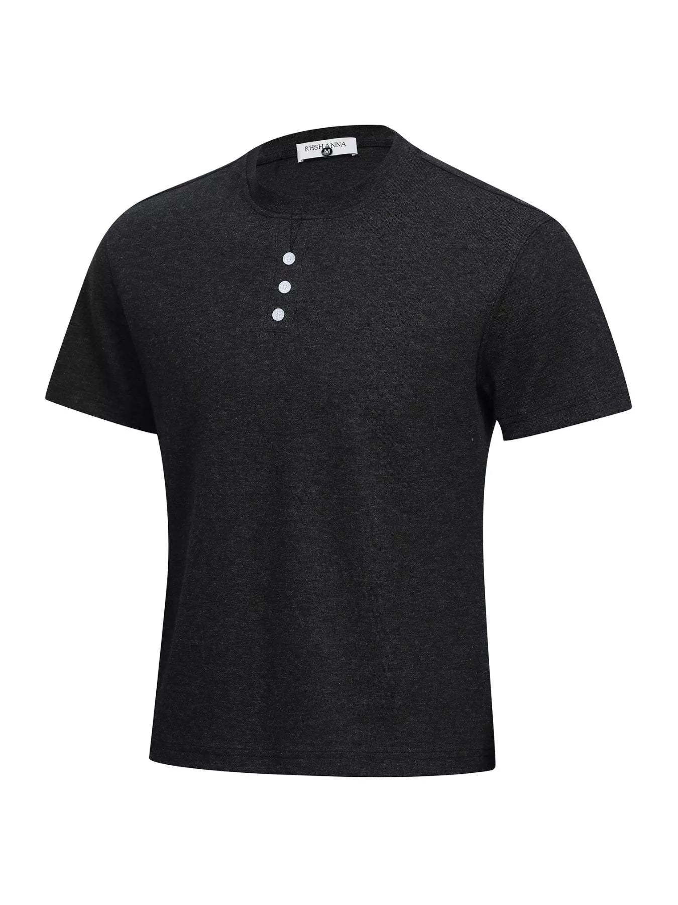 Men's short-sleeve Henley T-shirt with button detailing and slight stretch.