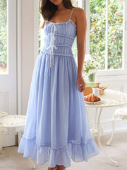 Vestido midi de tirantes con volantes en el bajo Devine Frill