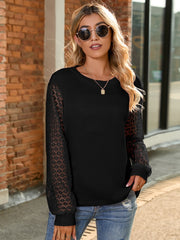 Camiseta de manga larga con encaje y cuello redondo de talla grande