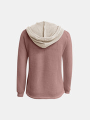 Sudadera con capucha de manga larga en contraste de punto gofre de tamaño completo