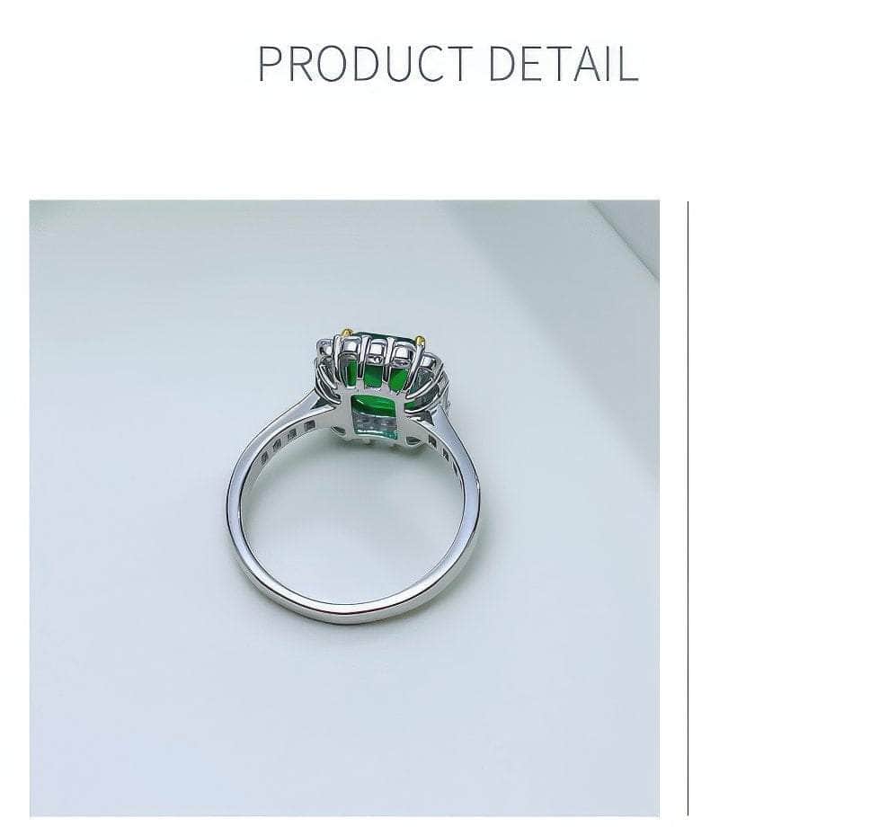 925 Silver Prong Setting Emerald Cut Lab Gemstone Diamond Ring