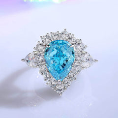 925 Sterling Silver Halo Pear Diamante Lab Grown Diamond Gemstone Ring