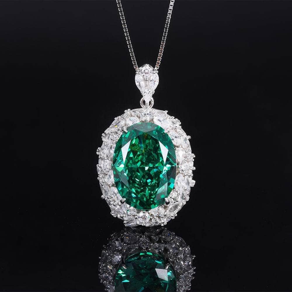 925 Sterling Silver Lab-Created Blue Sapphire Gemstone Necklace Emerald