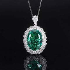 925 Sterling Silver Lab-Created Blue Sapphire Gemstone Necklace Emerald