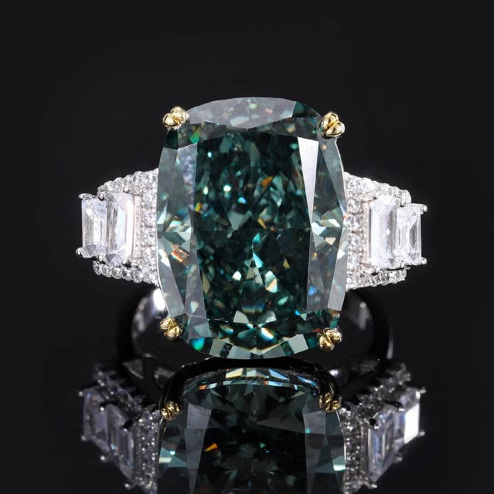 925 Sterling Silver Lab Simulated 14ct Green Moissanite Gemstone Statement Ring