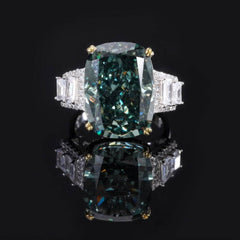 925 Sterling Silver Lab Simulated 14ct Green Moissanite Gemstone Statement Ring