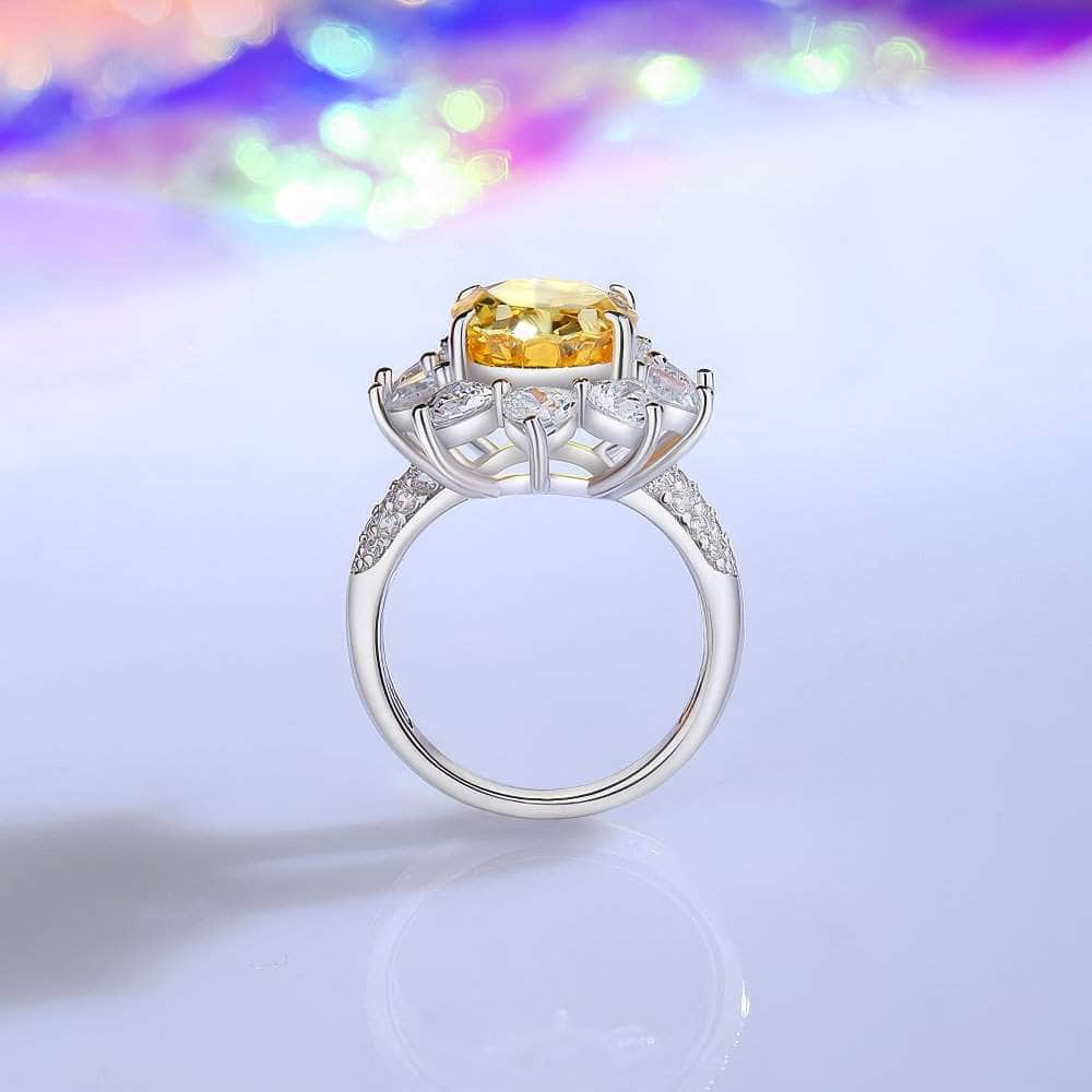 925 Sterling Silver Oval-Cut Floral Decor Lab Grown Gemstone Ring