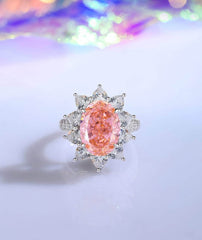 925 Sterling Silver Oval-Cut Floral Decor Lab Grown Gemstone Ring