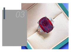 925 Sterling Silver Oval Cut Lab Grown Diamond Three Stone Ruby Ring