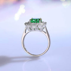 925 Sterling Silver Oval-Shaped Paved Crystal Lab-Created Diamond Gemstone Ring