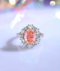 925 Sterling Silver Oval-Shaped Paved Crystal Lab-Created Diamond Gemstone Ring