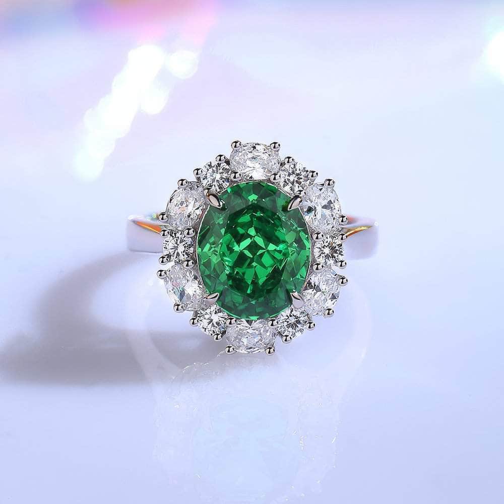 925 Sterling Silver Oval-Shaped Paved Crystal Lab-Created Diamond Gemstone Ring