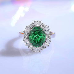 925 Sterling Silver Oval-Shaped Paved Crystal Lab-Created Diamond Gemstone Ring