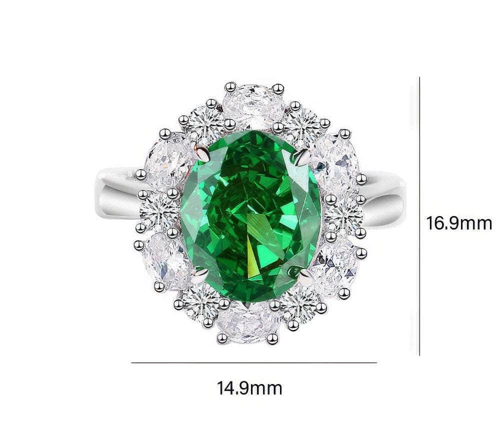 925 Sterling Silver Oval-Shaped Paved Crystal Lab-Created Diamond Gemstone Ring