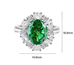 925 Sterling Silver Oval-Shaped Paved Crystal Lab-Created Diamond Gemstone Ring
