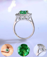 925 Sterling Silver Oval-Shaped Paved Crystal Lab-Created Diamond Gemstone Ring