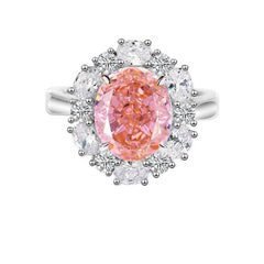 925 Sterling Silver Oval-Shaped Paved Crystal Lab-Created Diamond Gemstone Ring