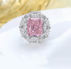 925 Sterling Silver Prong Setting Lab Diamond Pink Sapphire Emerald Cut Ring