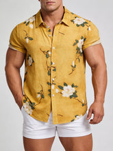 Men's floral-print short-sleeve shirt with buttons, pockets and seam detailing.
