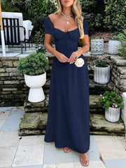 Vestido largo de manga corta con escote corazón Devine