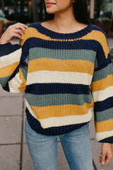 Suéter con cuello redondo y hombros caídos con bloques de color