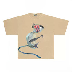 Abstract Graphic Tee with Realistic Monkey Print