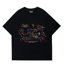 Abstract Line Art Oversized Short Sleeve T-Shirt