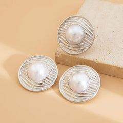 Abstract Textured Pearl Stud Jewelry Set