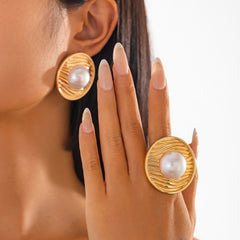 Abstract Textured Pearl Stud Jewelry Set