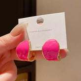 Adorable Small Hot Pink Enamel Hollowed Hoop Earrings