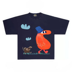 Amusing Graphic Tee with Abstract Character and Dog