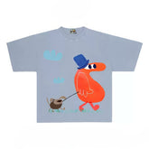 Amusing Graphic Tee with Abstract Character and Dog