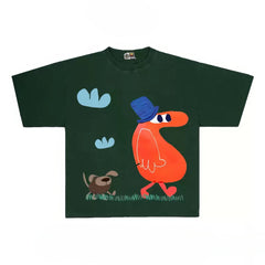 Amusing Graphic Tee with Abstract Character and Dog