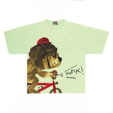 Amusing Lion on a Bicycle Graphic Tee with "Honk!" Print