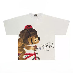 Amusing Lion on a Bicycle Graphic Tee with "Honk!" Print
