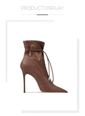 Avery Stitch Leather Pointed Toe High Heel Ankle Boots