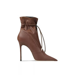 Avery Stitch Leather Pointed Toe High Heel Ankle Boots