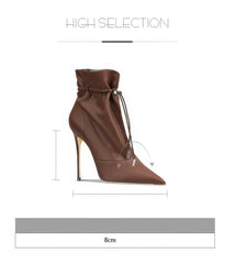 Avery Stitch Leather Pointed Toe High Heel Ankle Boots