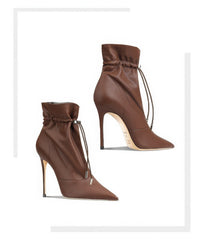 Avery Stitch Leather Pointed Toe High Heel Ankle Boots