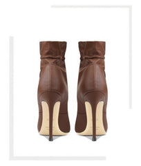 Avery Stitch Leather Pointed Toe High Heel Ankle Boots