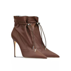 Avery Stitch Leather Pointed Toe High Heel Ankle Boots