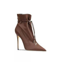 Avery Stitch Leather Pointed Toe High Heel Ankle Boots