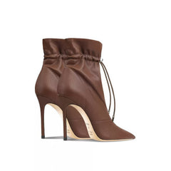 Avery Stitch Leather Pointed Toe High Heel Ankle Boots