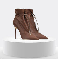 Avery Stitch Leather Pointed Toe High Heel Ankle Boots