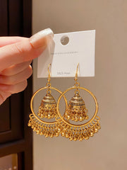 Beautiful Ethnic Gold Tone Jhumka Earrings with Delicate Engraving