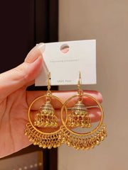 Beautiful Ethnic Gold Tone Jhumka Earrings with Delicate Engraving